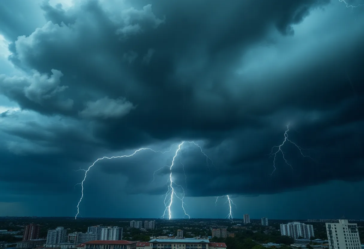 Dramatic clouds and lightning indicating severe weather.